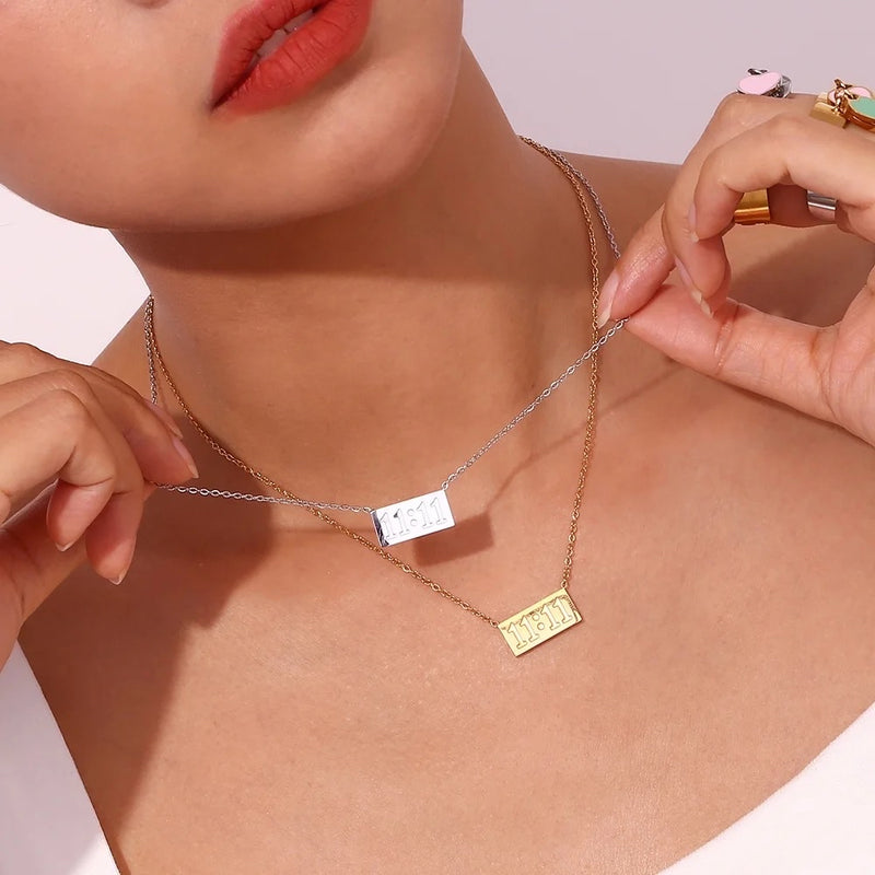 11:11 Angel Number Necklace 18k Gold/waterproof 1111 Gold Angel Necklace  Spiritual Gift Dainty Necklace Gift for Her - Etsy | Number necklace,  Necklace, Rectangle necklace